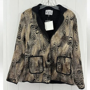 NWT Karen Hart Black Gold Lightweight Jacket Blazer Button Front Shirred Sz S